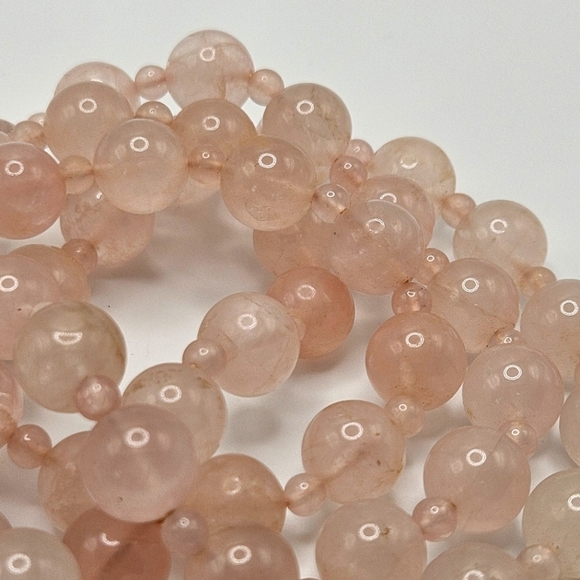 VINTAGE Genuine Rose Quartz Pink Alternating Round Beaded Strand 29" Necklace - Picture 7 of 7